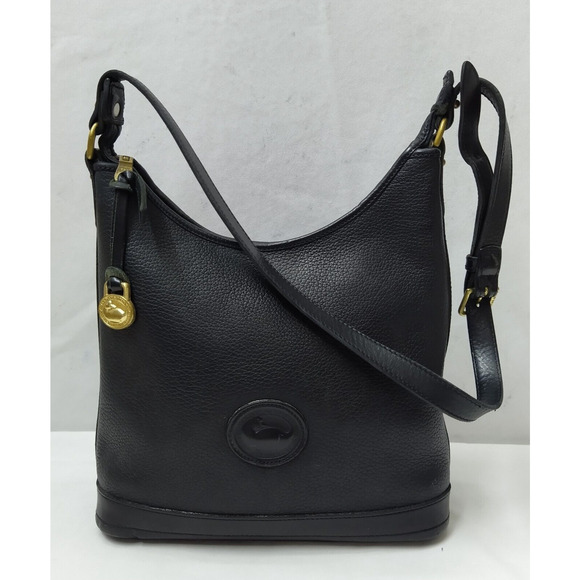 Dooney & Bourke Black Pebbled Leather Zipper Shoulder Bag - Vintage Made in USA - Picture 1 of 16